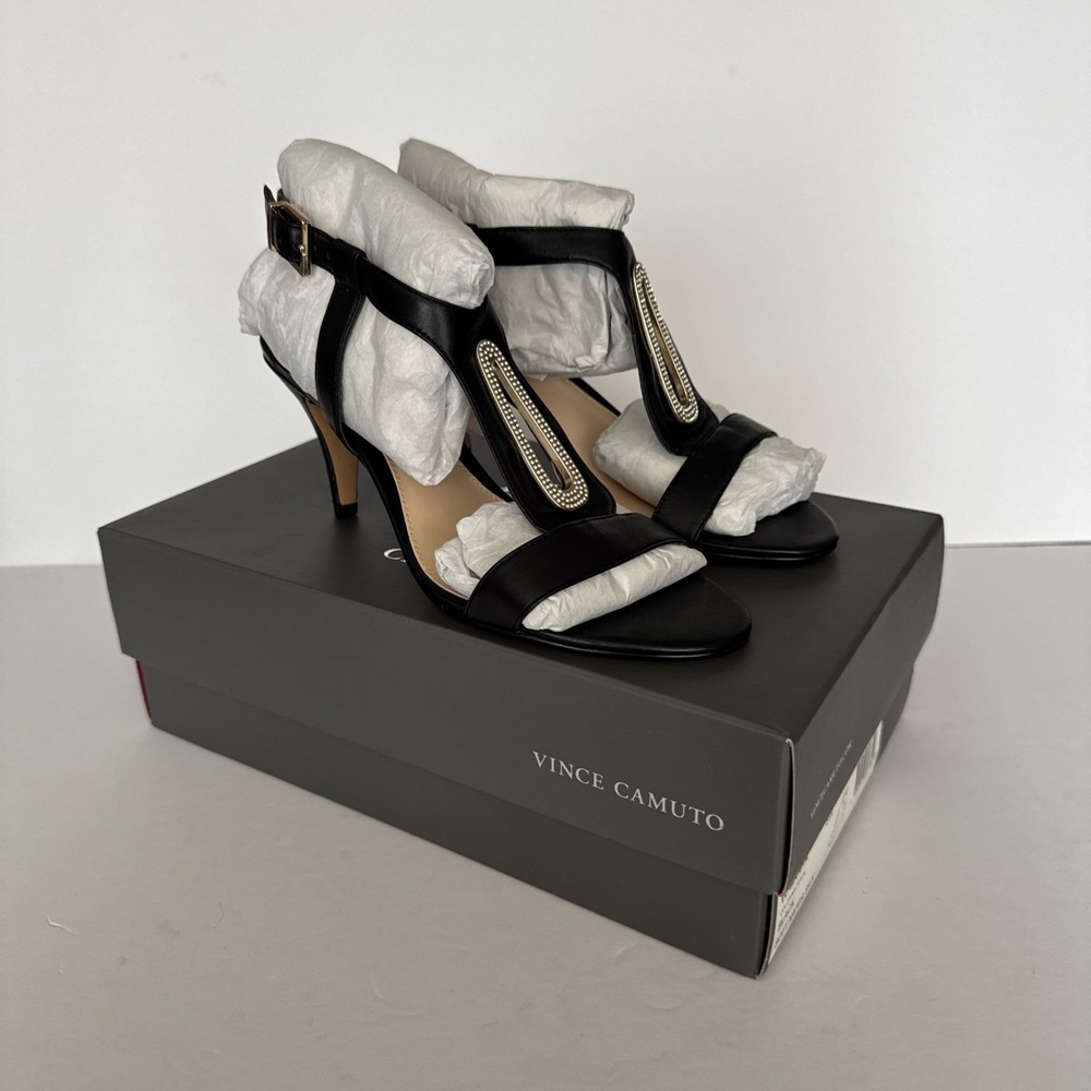 Vince Camuto  Heels Manita Black Soft Nappa Silk‎ Jeweled Ankle Strap Party 8 W